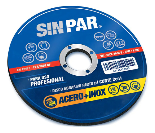 DISCO CORTE RECTO ACERO  INOXIDABLE 115 x 1.6 - SIN-PAR